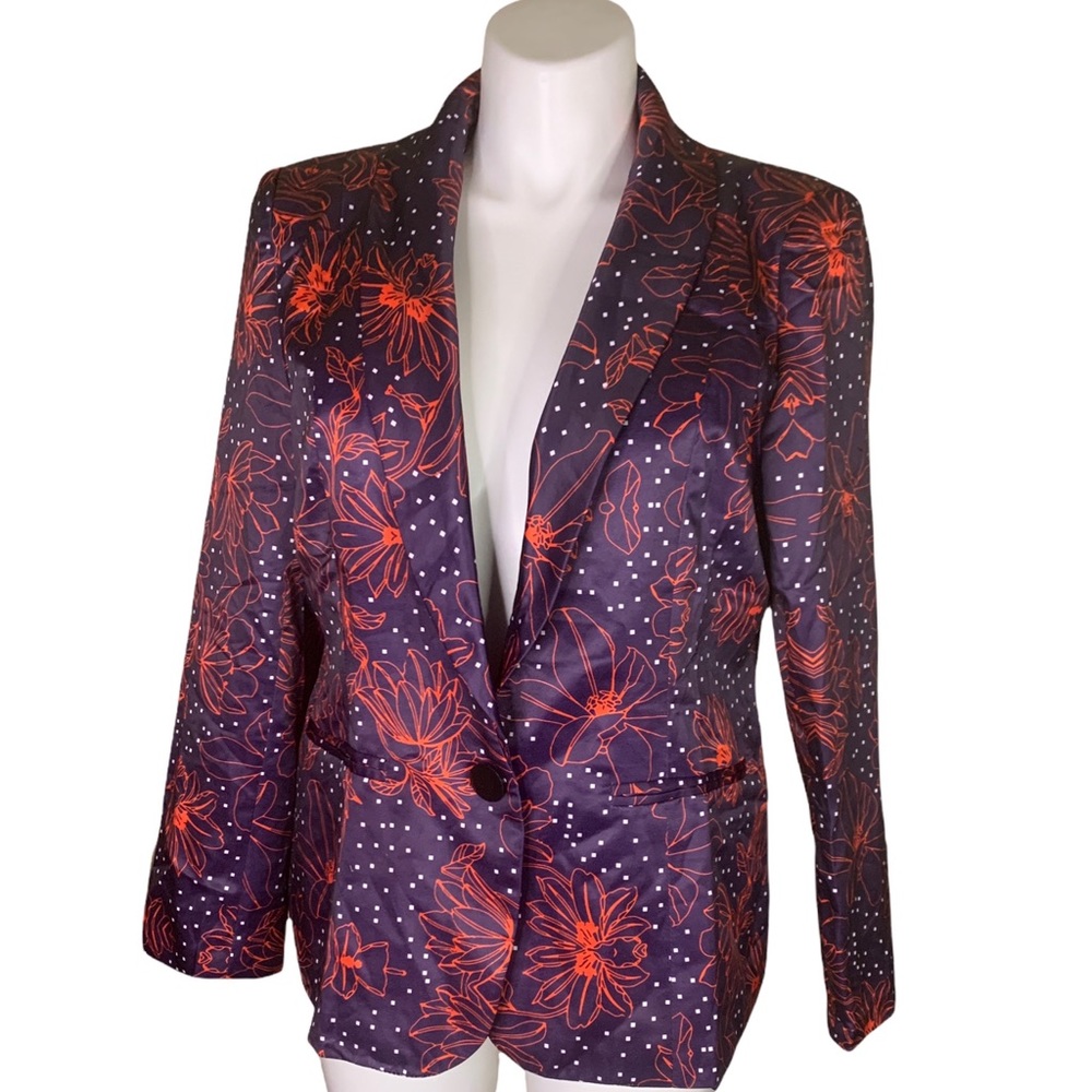 Plus Size All Over Printed Purple Polka Dot Flower Floral Blazer